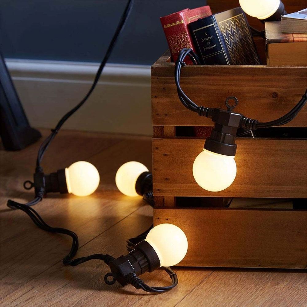 Outdoor Festoon Lights Connectable Frosted Bulb running indoors