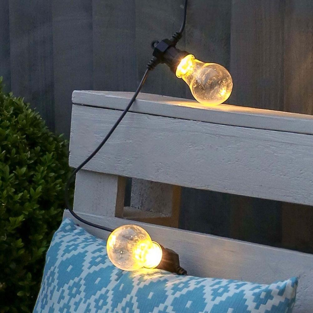Outdoor Festoon Lights Large Traditional Bulbs on garden bench