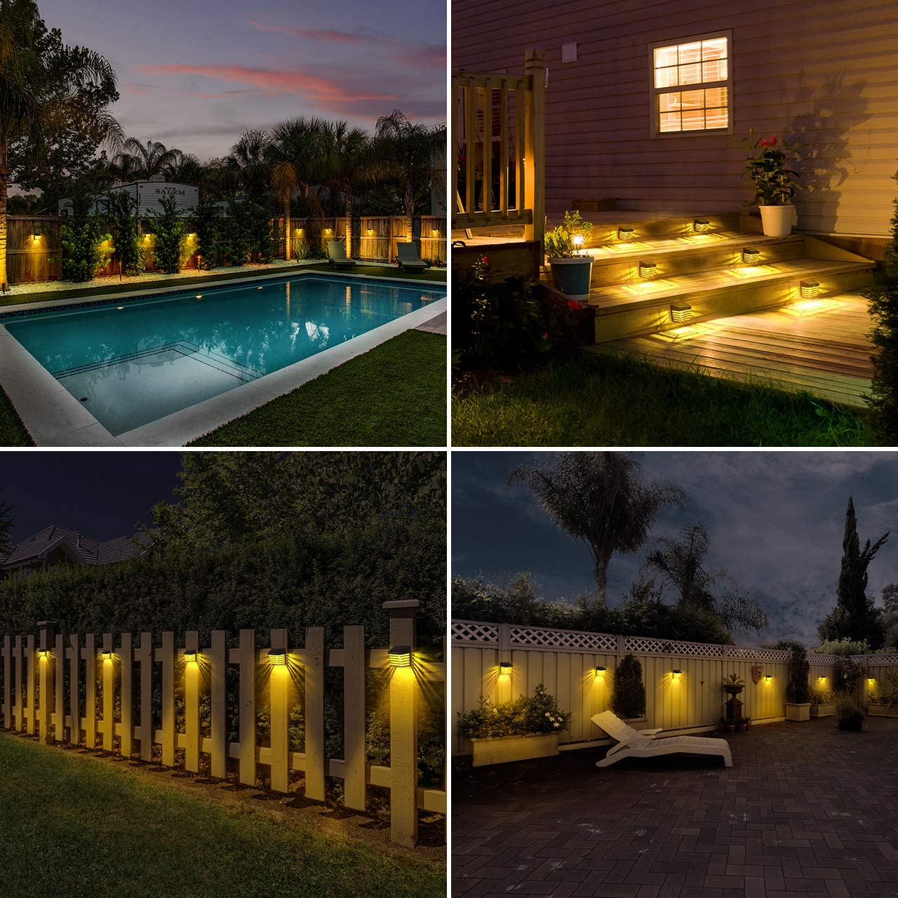 Outdoor Solar Fence Lights (4 Pack) showing different installations