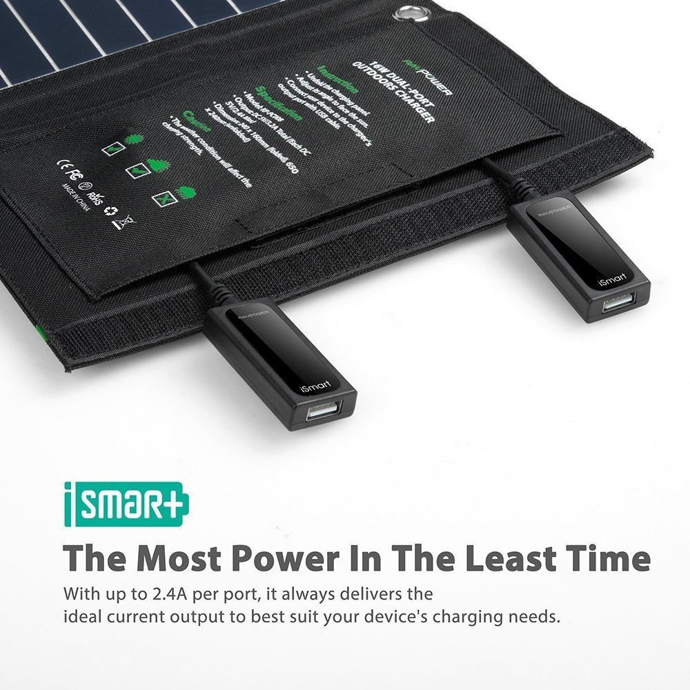 Solar Phone Charger PowerBee ® Explorer Pro dual usb ports on panel