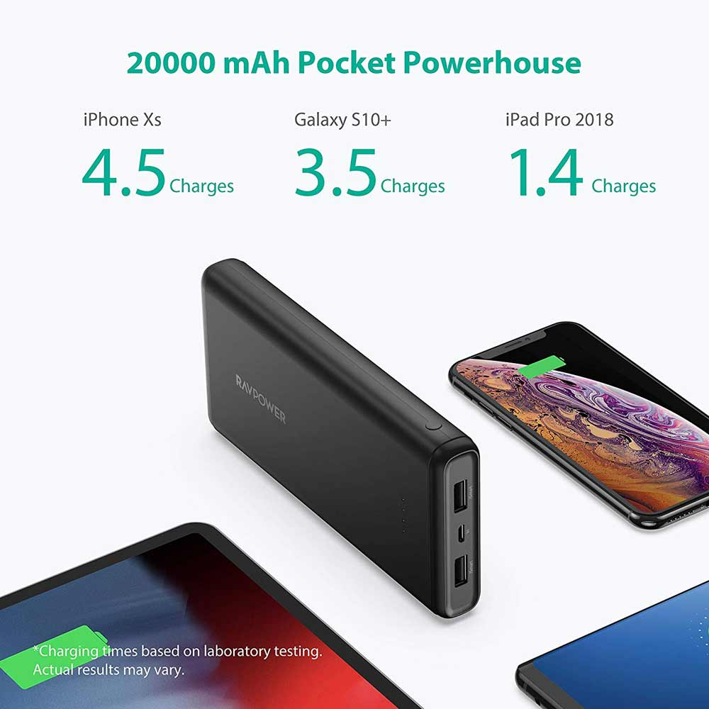 Portable Power Bank 20000 mAh showing charge ability