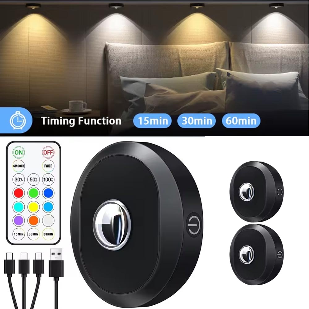 Powerbee Battery Operated (Rechargeable) Lights With Remote – LED Puck Lights, Magnetic Mount, CCT, USB‑C Charging