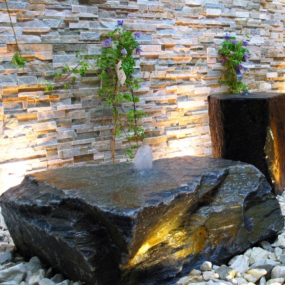 Natural Slate Water Feature in ornamental garden