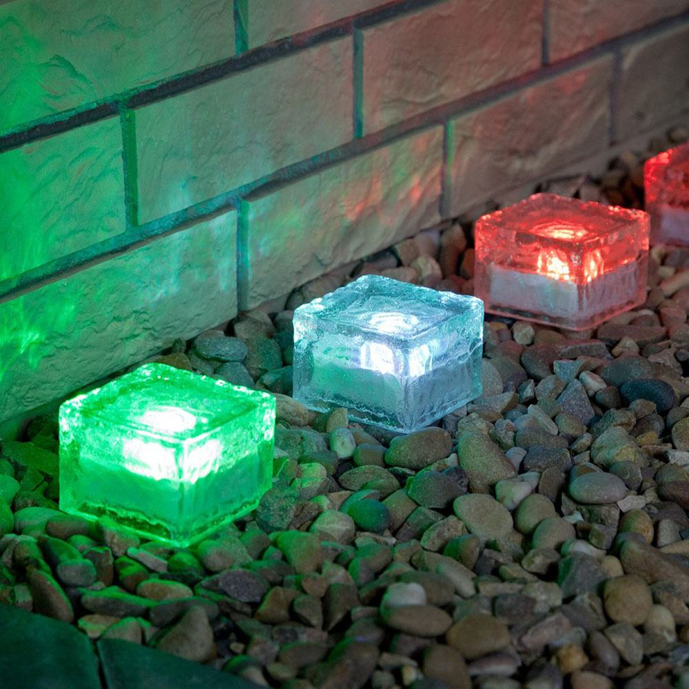 4 Colour Changing Solar Garden Glass Brick Lights