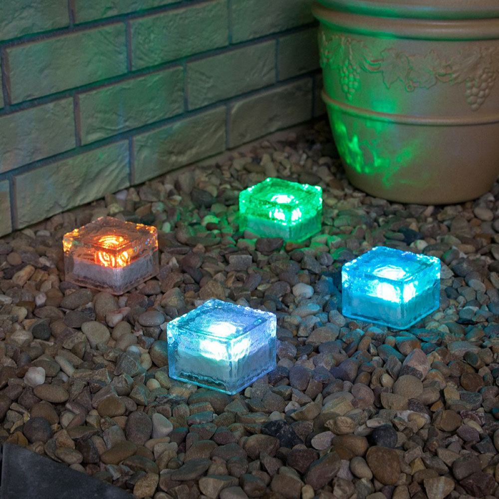 4 Colour Changing Solar Garden Glass Brick Lights