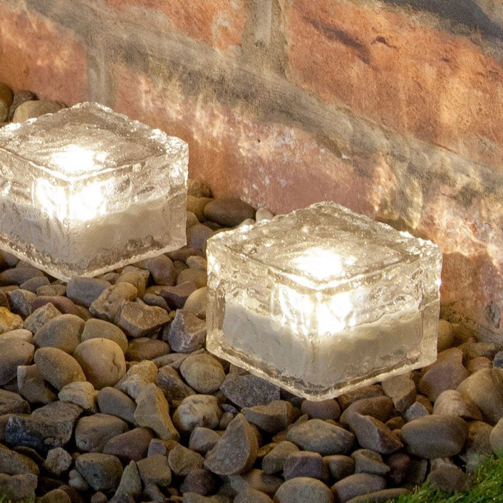 4 Warm White Solar Garden Glass Brick Lights