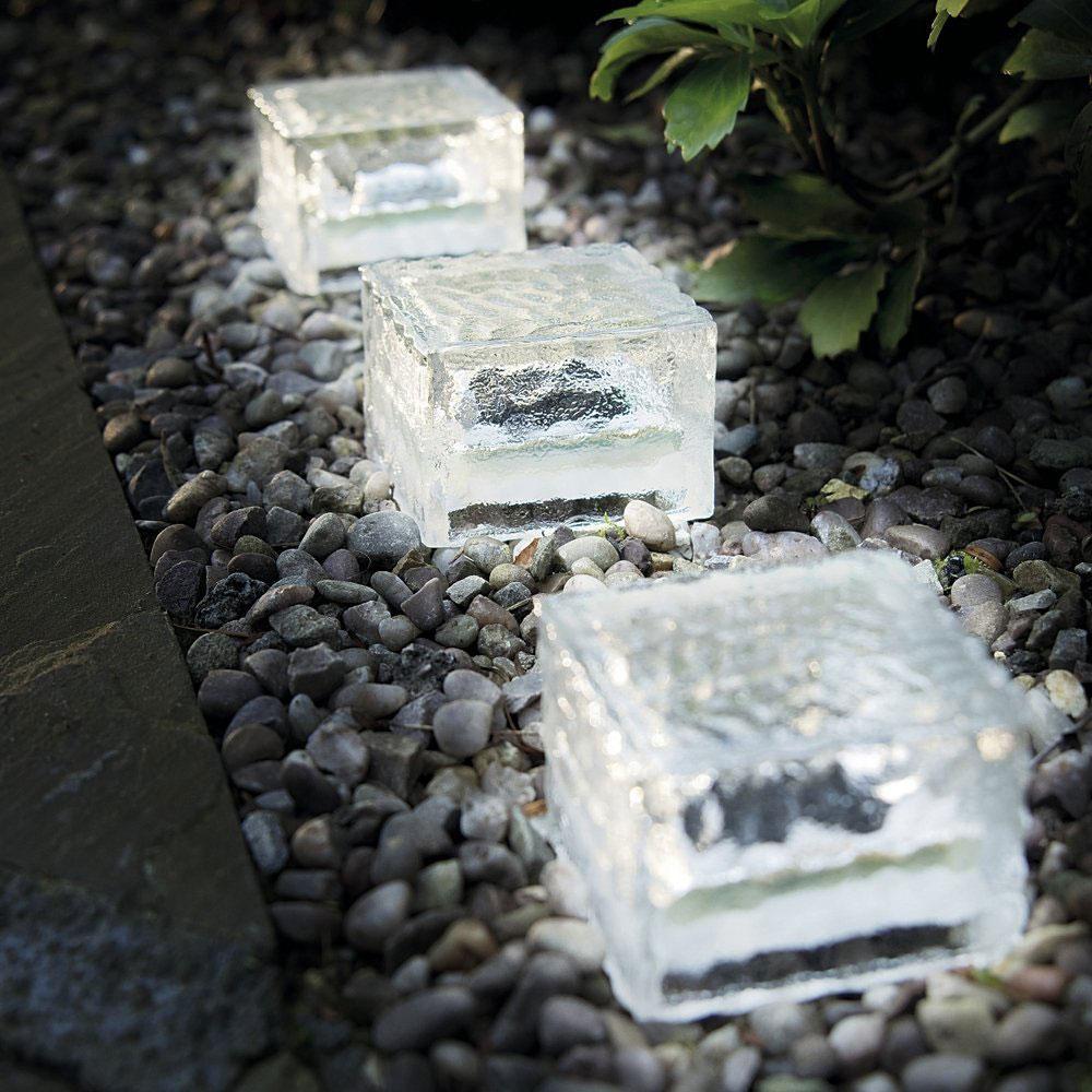 4 White Solar Garden Glass Brick Lights