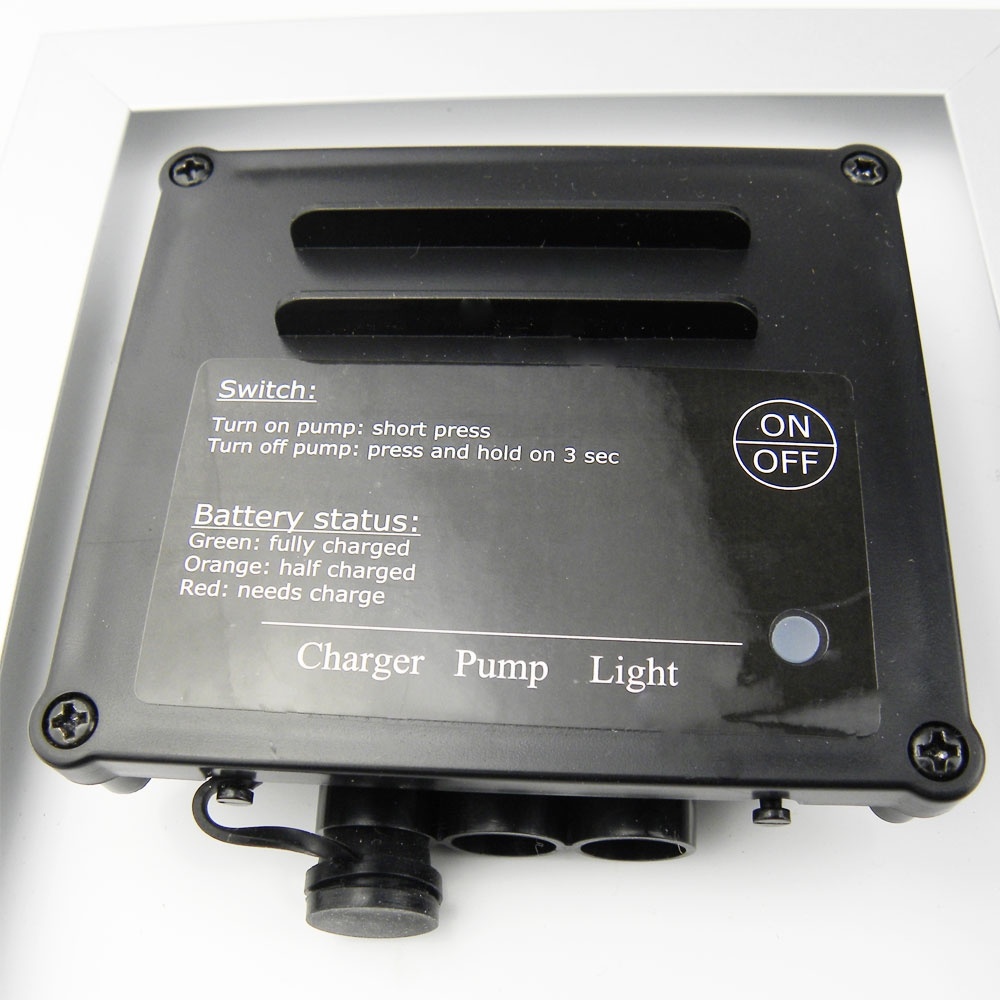 Solar Casacde Pump SolarShower 800 showing control unit on back of panel