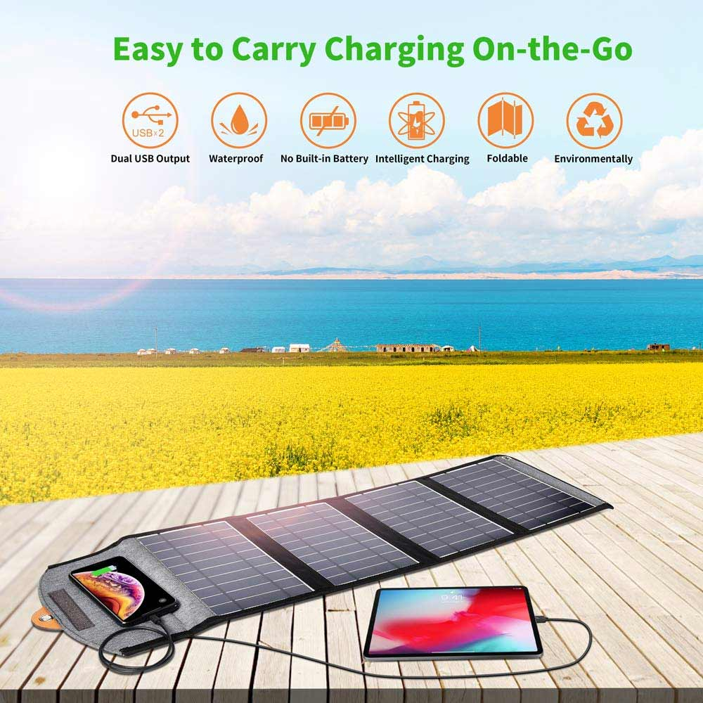 Solar Charger 24w Portable Solar Panel Dual USB Ports charging ipad