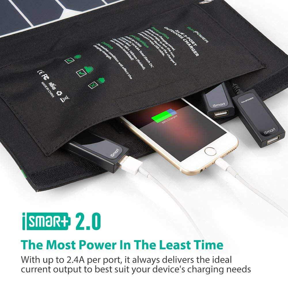 Solar Charger 24W Solar Panel showing handy pocket