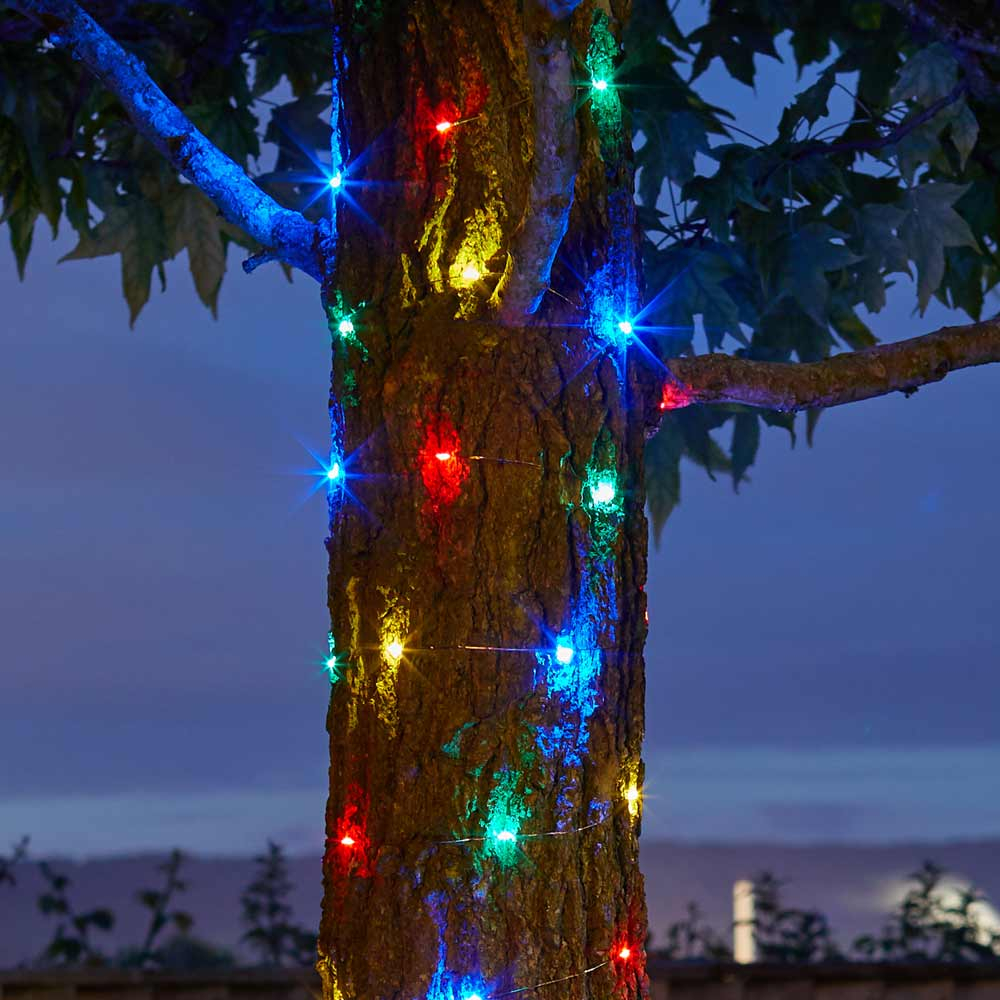 Solar Firefly Lights 100 Multi Colour close up of leds in tree