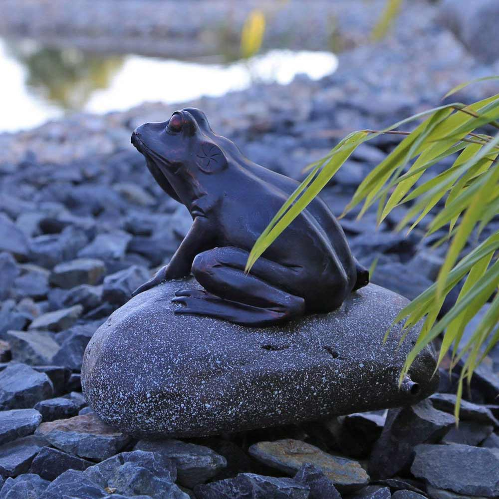 Solar Frog Pond Spitter on Rock