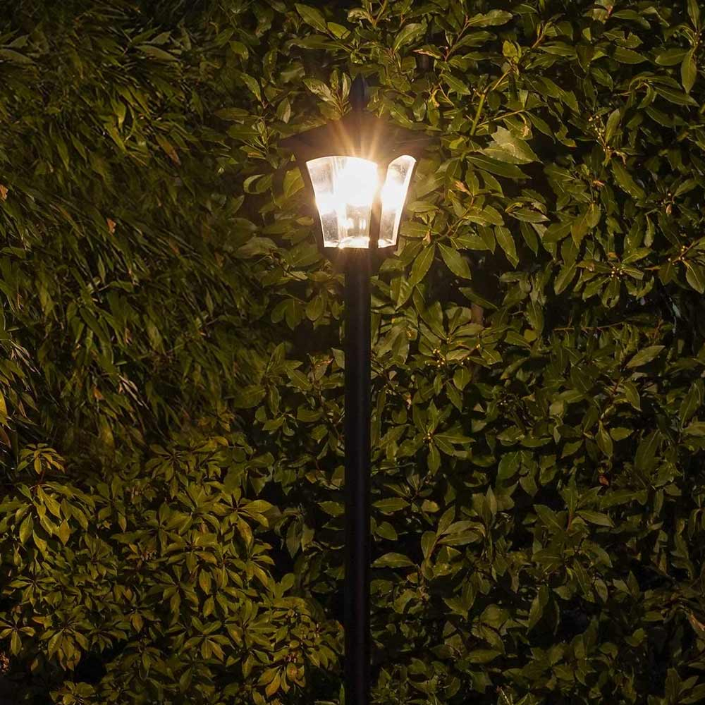 Solar Lamp Post Lights 2.1 m in garden at night close up