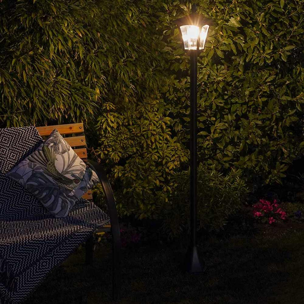 Solar Lamp Post Lights 2.1 m in garden next to chair