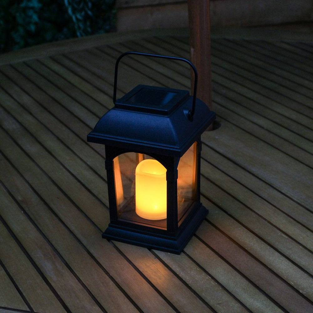 Black Solar Candle Lantern - night time 