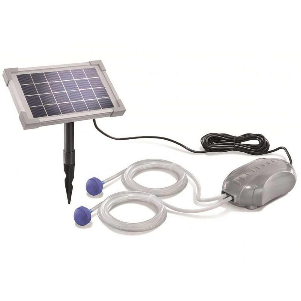 Flow Pro 2.5W Solar Dual-Outlet Air Pump – Battery Backup, Two Air Stones