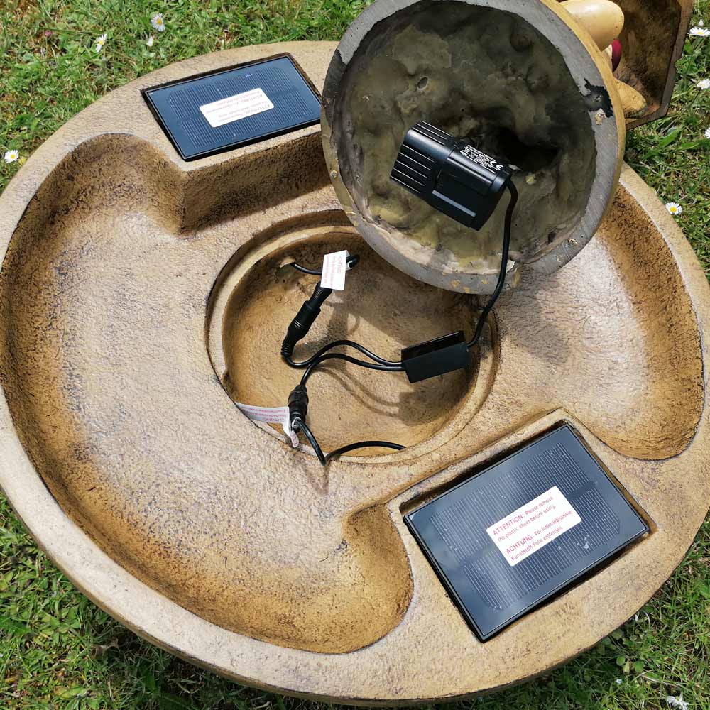 Solar Duck Water Feature showing pump and panel assembly