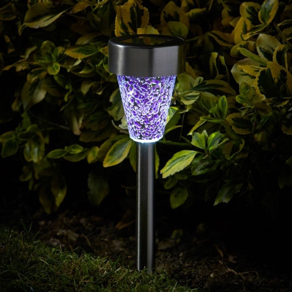 Solar Powered Mosaic Stake Lights in flower bed