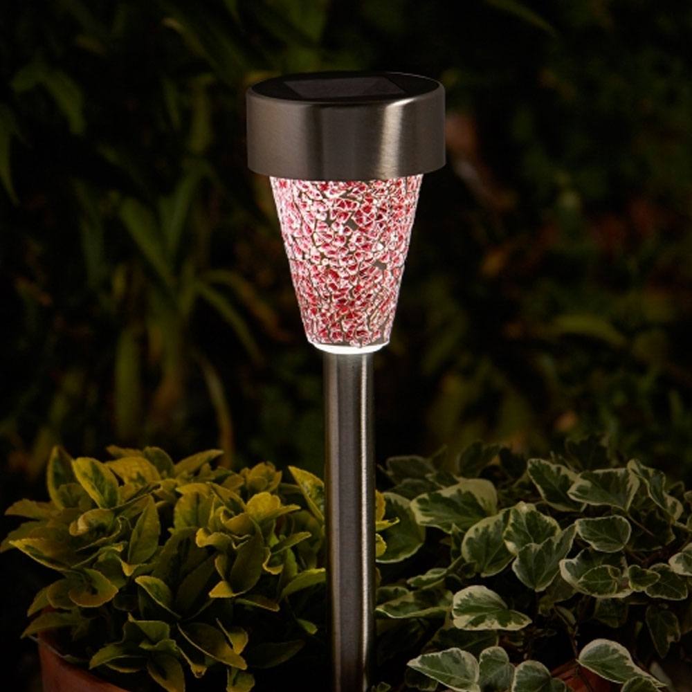 Solar Powered Mosaic Stake Lights outdoors in garden