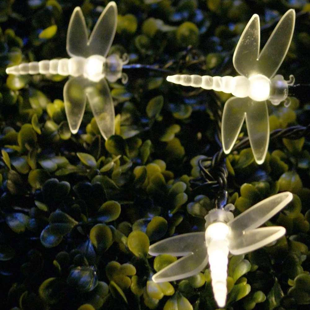 Solar Powered Multi Function Dragonfly Fairy Lights close up of dragonflies