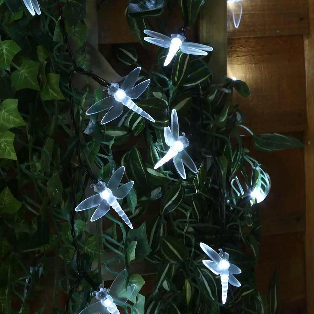 Solar Powered Multi Function Dragonfly Fairy Lights in white