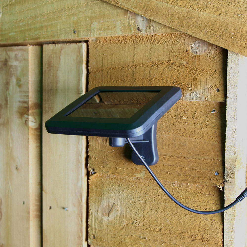 Solar Powered Shed Light with Pull Cord showing panel on shed
