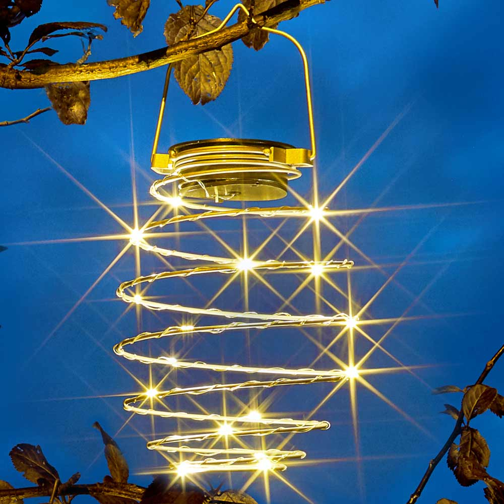 Solar Spiral Lantern Lights close up in tree of lantern