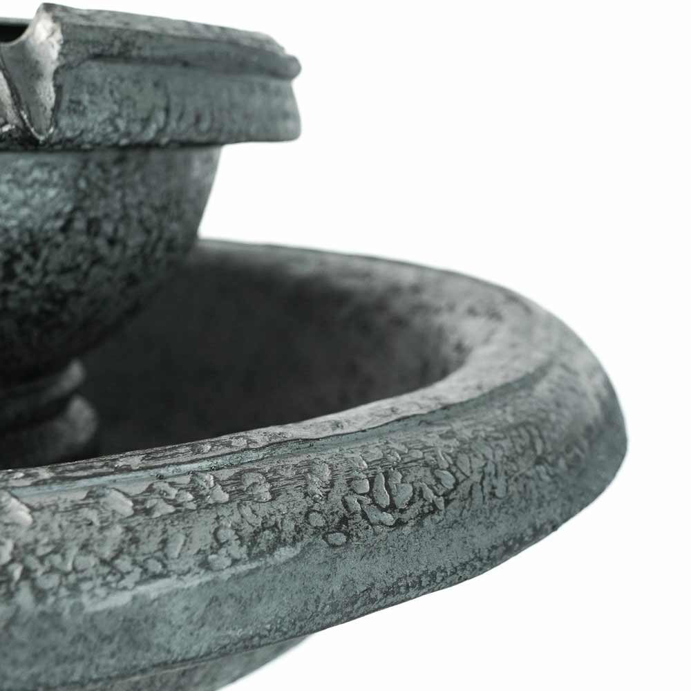 Solar Two-Tiered Pagoda LED Water Feature close up of stone finish on bowl