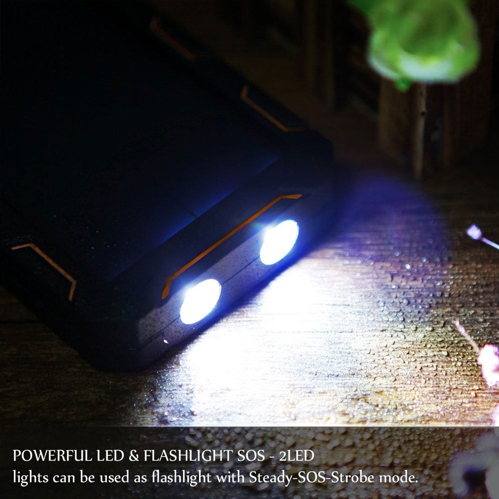 Solar Power Bank ShockProof at night with led lights on