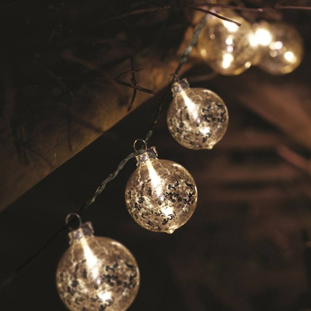 Battery Christmas Lights Baubles Silver