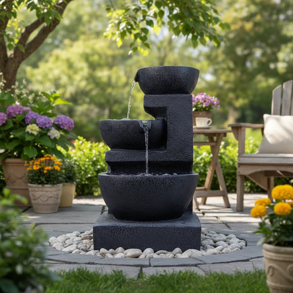 Charcoal Three-Tier Solar Cascade Water Feature