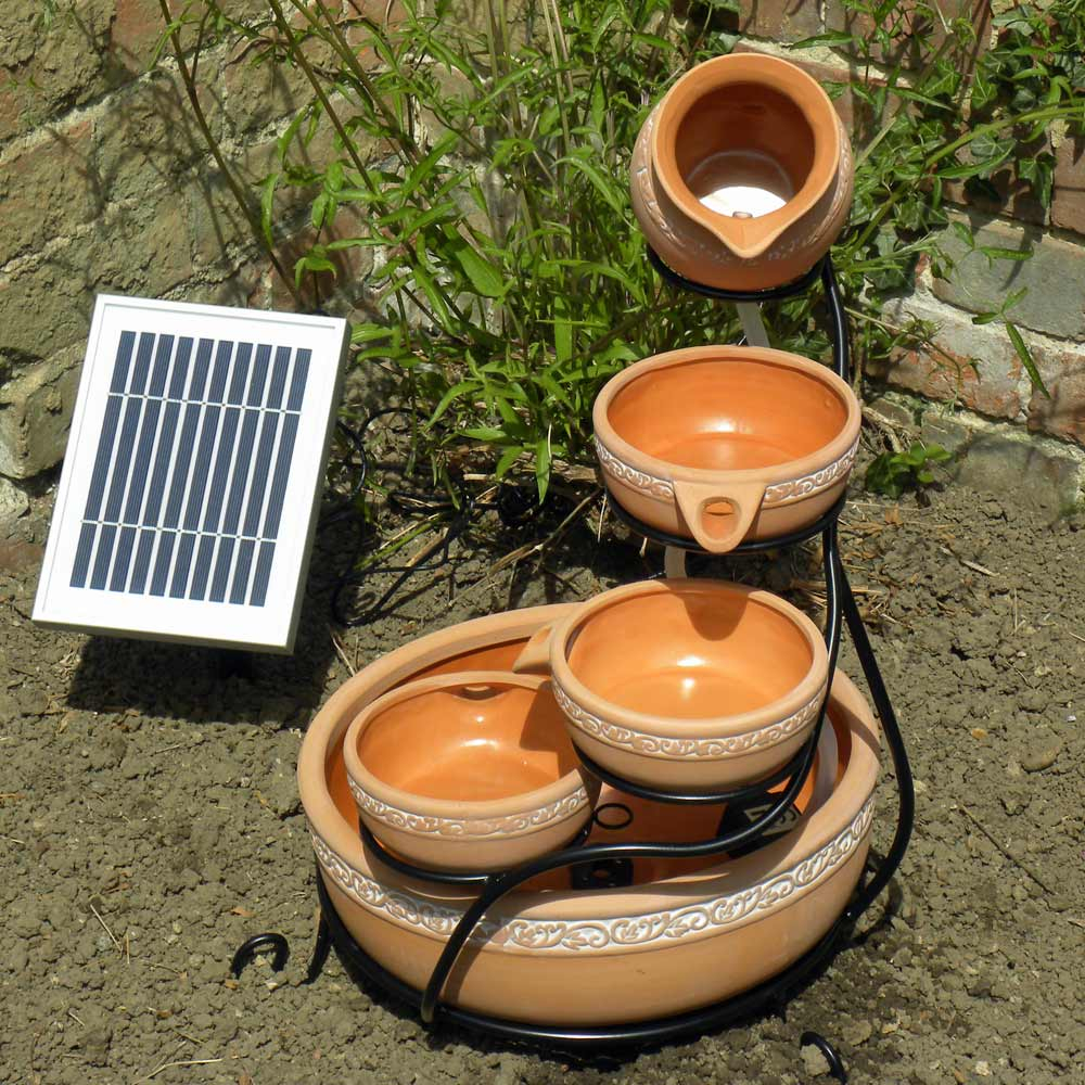 Terracotta Cascade Solar Water Feature with LED 