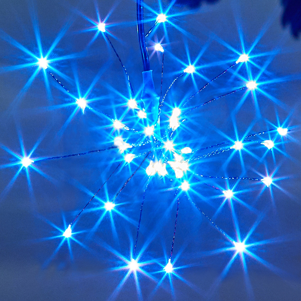 Triple StarBurst Solar String Lights close up of blue 