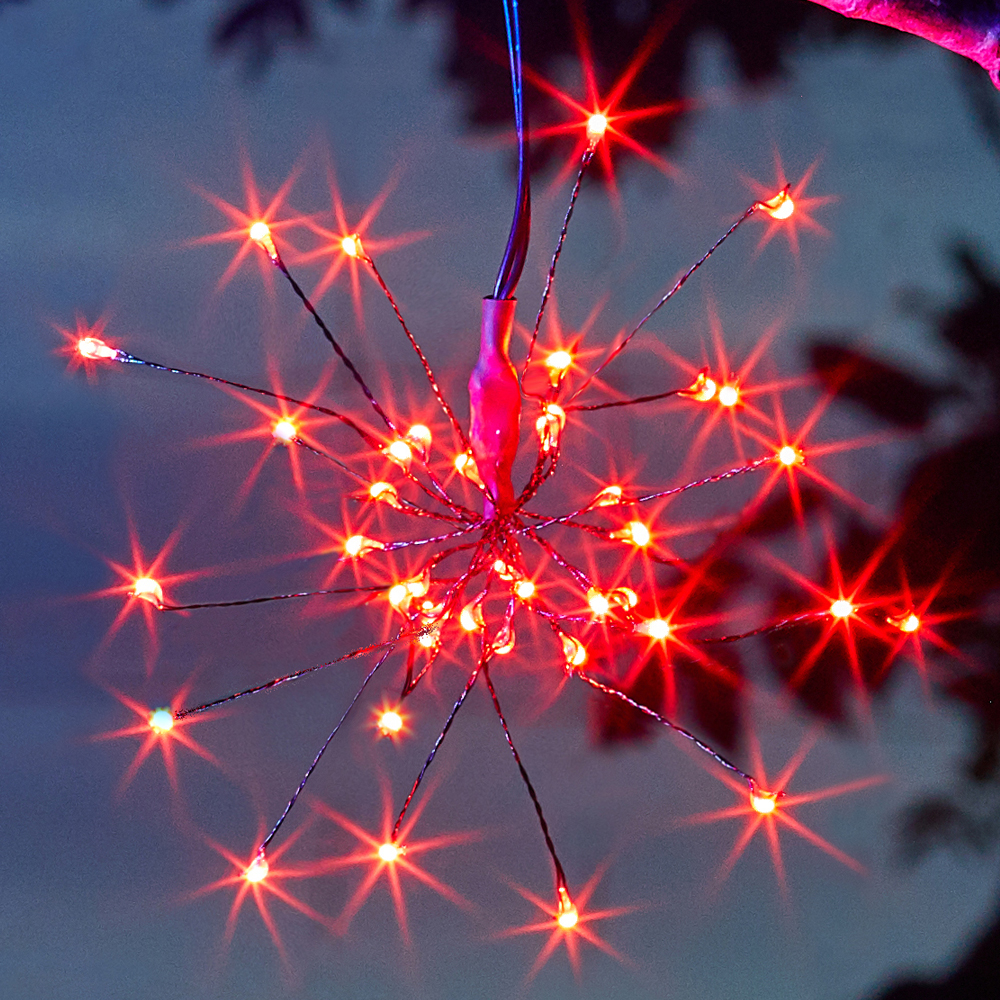 Triple StarBurst Solar String Lights close up of red