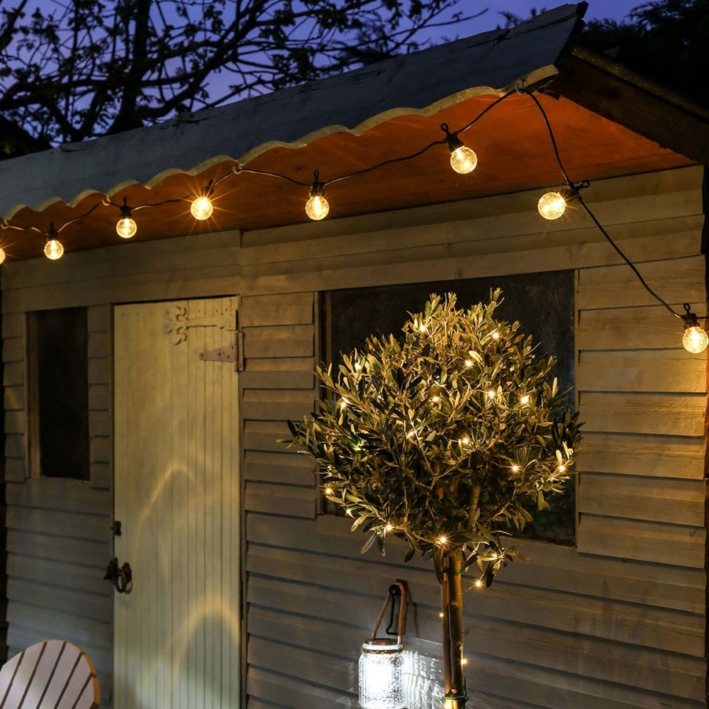 Outdoor Festoon Lights Clear Bulbs Black Cable on shed
