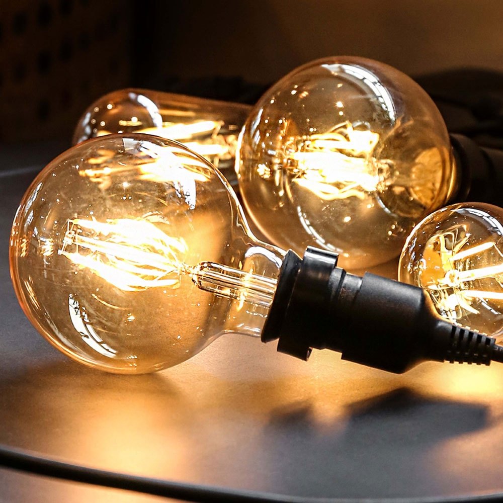 Vintage LED Festoon Lights close up of filament bulb