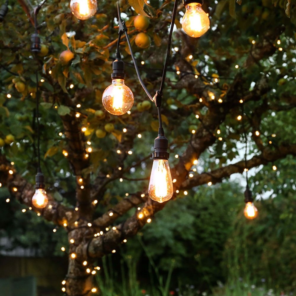 Vintage LED Festoon Lights outdoors in tree