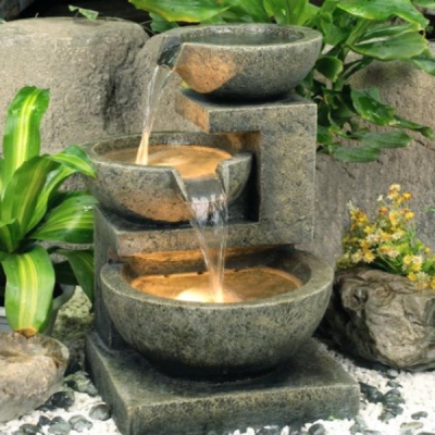 solar water features with three bowls