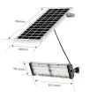 40W Premium Solar Floodlight with ALS Technology – 6000 Lumens showing the lights being used on a modern building with the remote control 