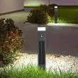 Canterbury bollards beside a building in an illustrative garden setting