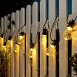 Connectable Battery Festoon Lights Large Traditional Bulbs on fence turned on