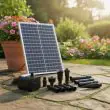 Pond Filter Pump Solar 1800 LPH Showing the forty Watt Solar panel