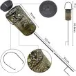 Filigree Solar Stake Lantern – Outdoor Decorative Light showing the dimensions of the unit and the stake along with the on off button and how it fits together 