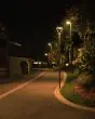 Horizon solar lamp post on a paved plaza at night
