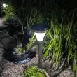 Magnum Solar Stake Light – 100 Lumen Brushed Steel – Lifestyle 3