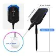 Solar Festoon String Lights – Hybrid USB & Solar, Outdoor, Waterproof (10m/80 LEDs or 17m/150 LEDs) showing the dimensions of the product and the rear battery indicator ON off and mode LED indicator