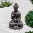 Solar Buddha Water Feature Showing environmentally friendly weather proof polyresin and solar powered 