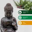 Solar Buddha Water Feature Showing environmentally friendly weather proof polyresin and solar powered 