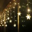 Solar Christmas Snowflake Lights – LED Outdoor String with Remote showing the length of the curtain icicle light and drops 