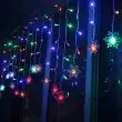 Solar Christmas Snowflake Lights – LED Outdoor String with Remote showing the length of the curtain icicle light and drops 